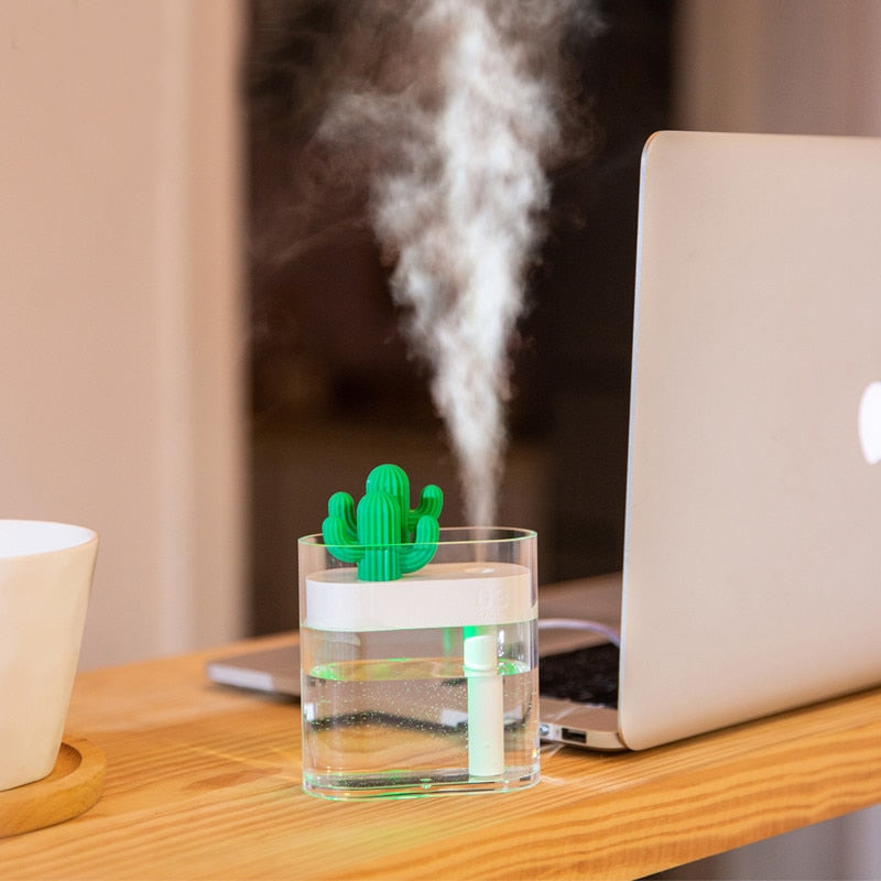 160ML Ultrasonic Air Humidifier Cactus Color Light USB Essential Oil Diffuser Aroma Diffusor Anion Mist Maker